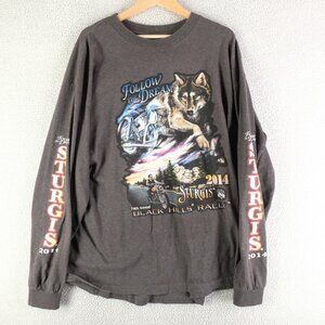 Black Hills T Shirt Mens Large Sturgis 2014 Double Sided Long Sleeve